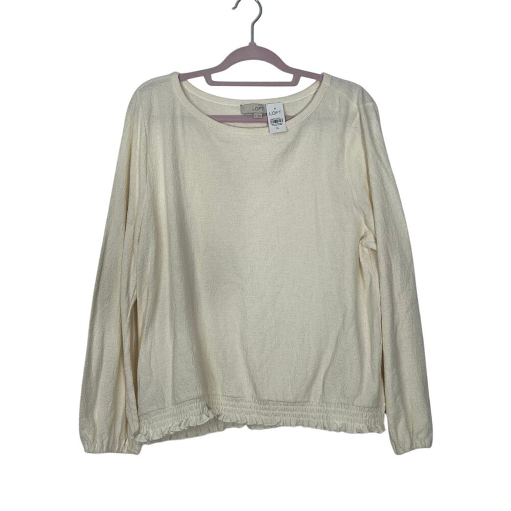 NWT Loft Ivory Cream Textured Elastic Waist & Wrists‎ Casual Blouse Top Size XL